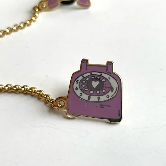 Pink and Gold Old Fashion Telephone Pin - Picture 2 of 7